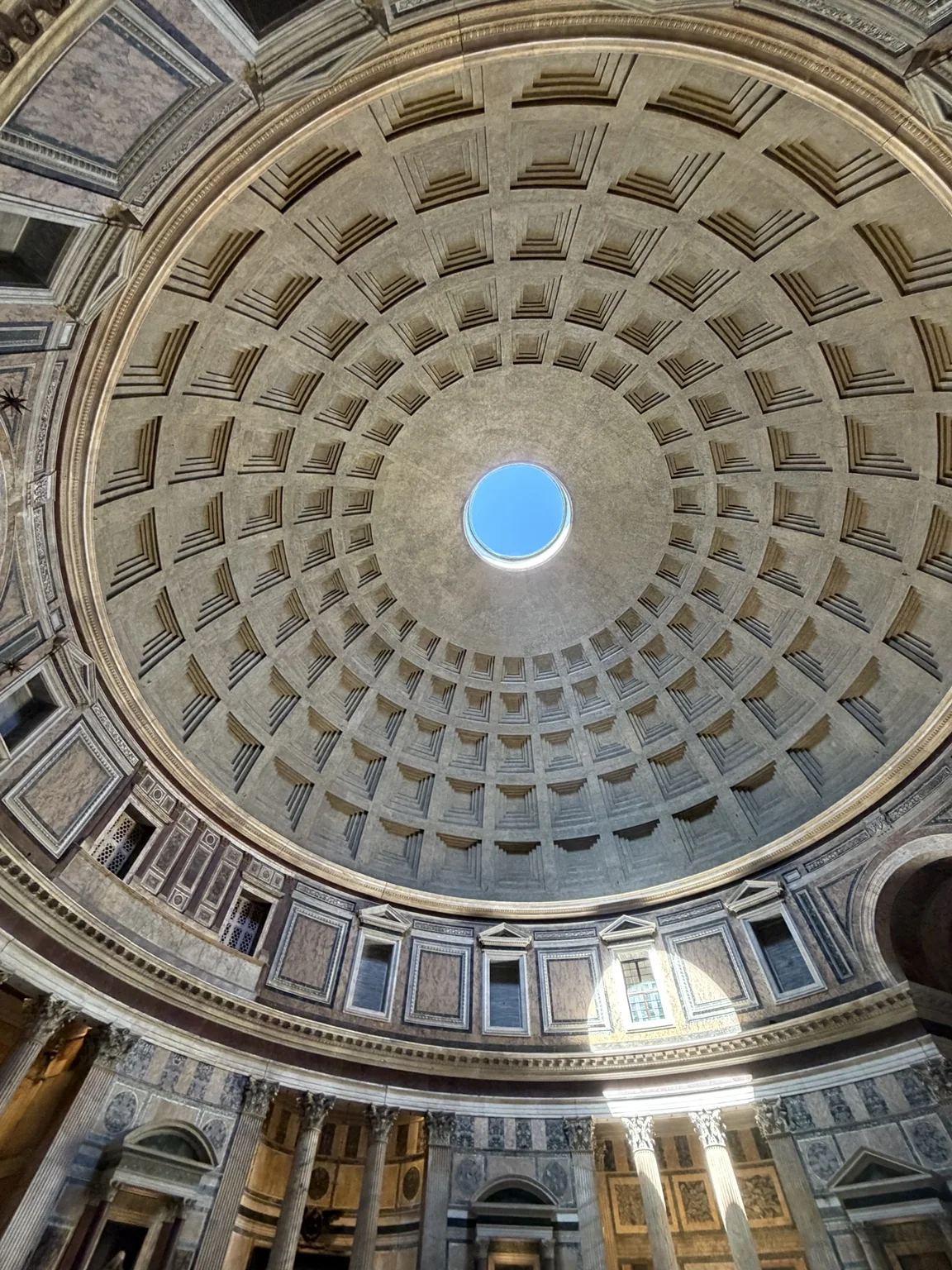 Looking up into the historic Pantheon dome in Rome
